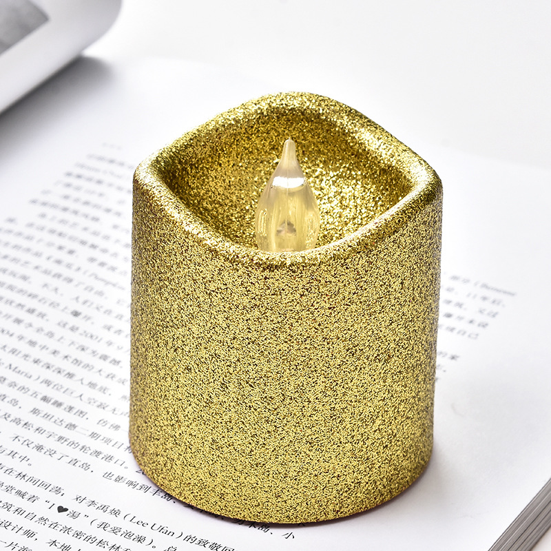 Wavy mouth powder sprinkled electronic candles, tea wax lamps sprinkled with gold powder, yellow light flashing, festival decoration, wedding candles and lamps Application Scenario