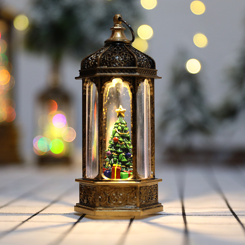 圣诞节内景风灯复古家居饰品仿古小六角玻璃罩风灯创意烛台摆件详情图4