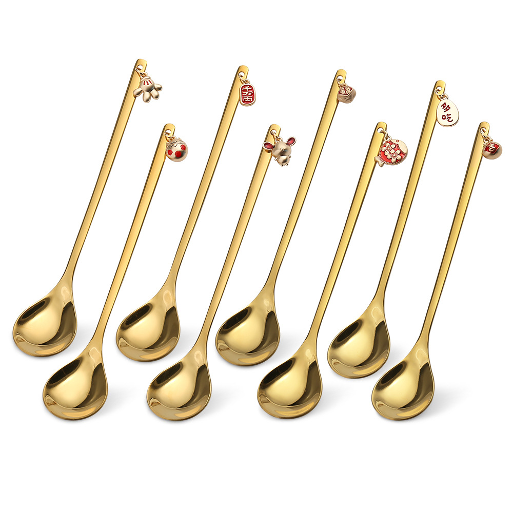 婚庆吊坠勺  新年不锈钢金色咖啡勺甜品勺搅拌勺  结婚伴手礼