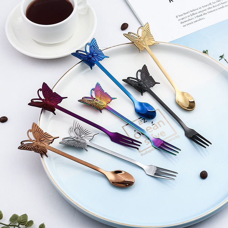 Creative 304 stainless steel butterfly fork spoon can be used to hang dessert spoons, coffee spoons and fruit forks details Picture