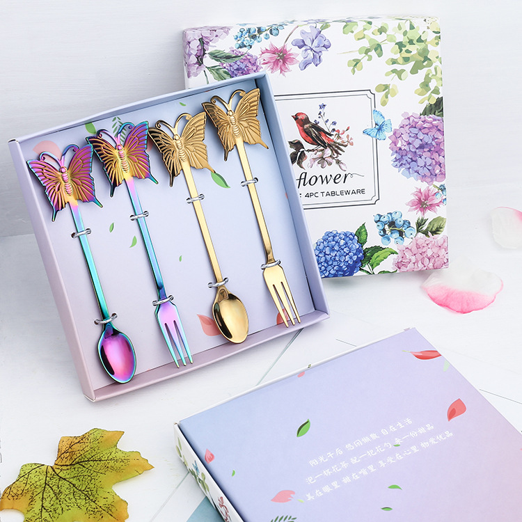 Creative 304 stainless steel butterfly fork spoon can be used to hang dessert spoons, coffee spoons and fruit forks Item Picture