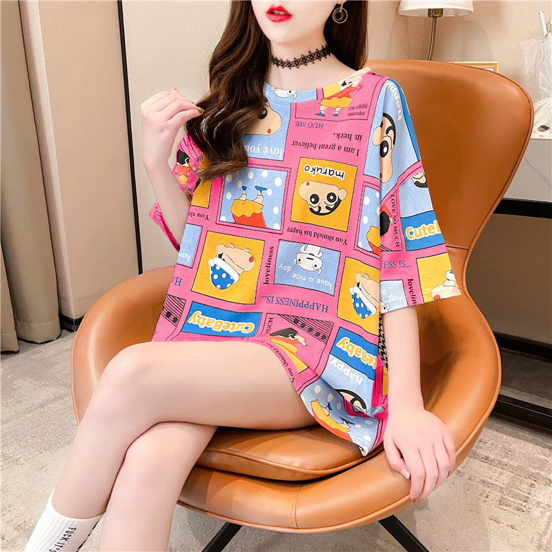 Wholesale of summer new short-sleeved T-shirts for women, loose and large-sized mid-length T-shirts for women, one-piece consignment details Picture