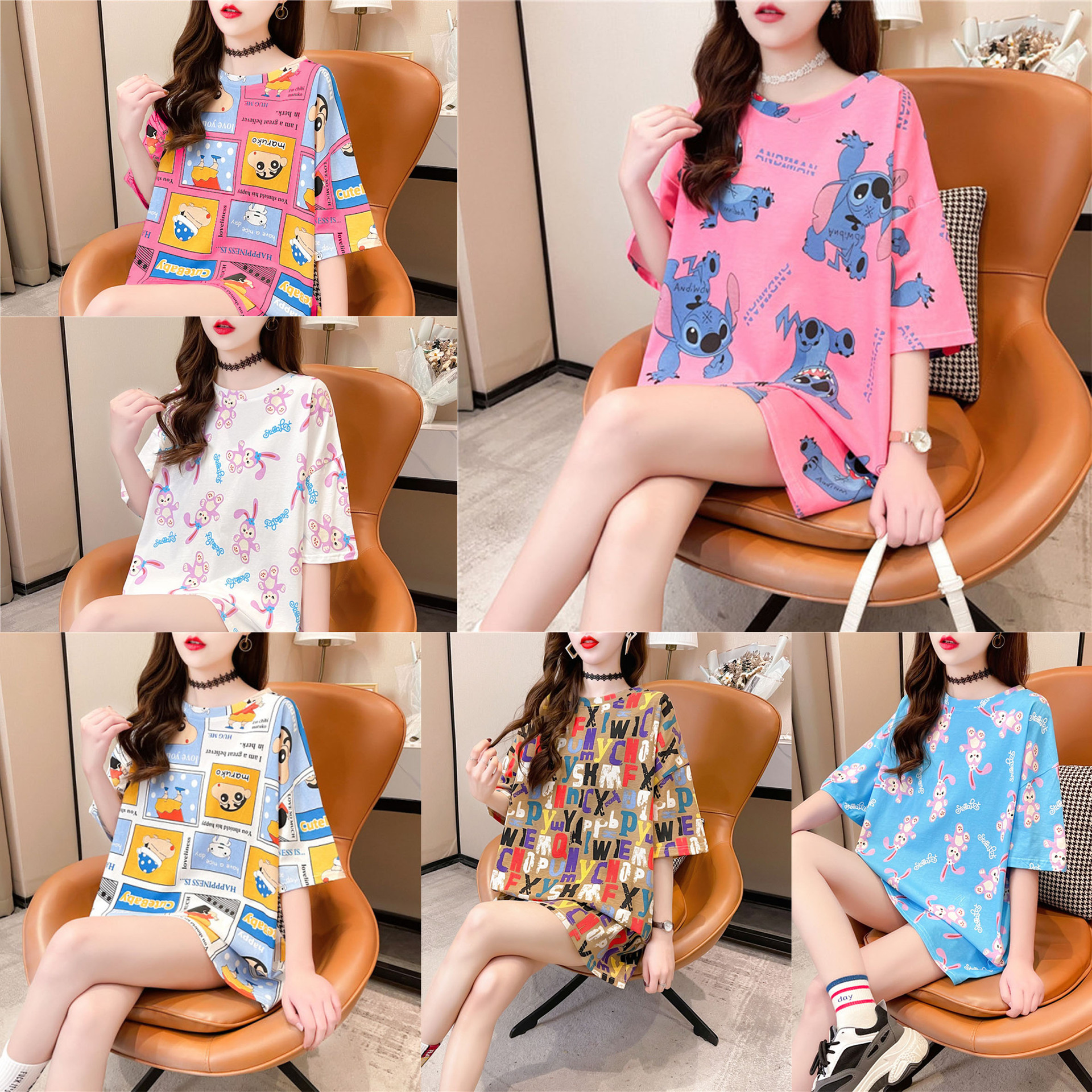 Wholesale of summer new short-sleeved T-shirts for women, loose and large-sized mid-length T-shirts for women, one-piece consignment