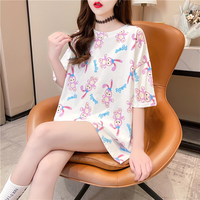 Wholesale of summer new short-sleeved T-shirts for women, loose and large-sized mid-length T-shirts for women, one-piece consignment Specification image