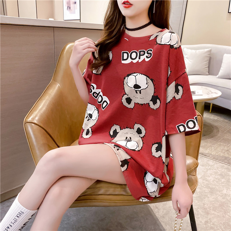 Summer new women's short-sleeved T-shirt, mid-length, loose, large-sized women's T-shirt, printed top, one-piece consignment for women Specification image