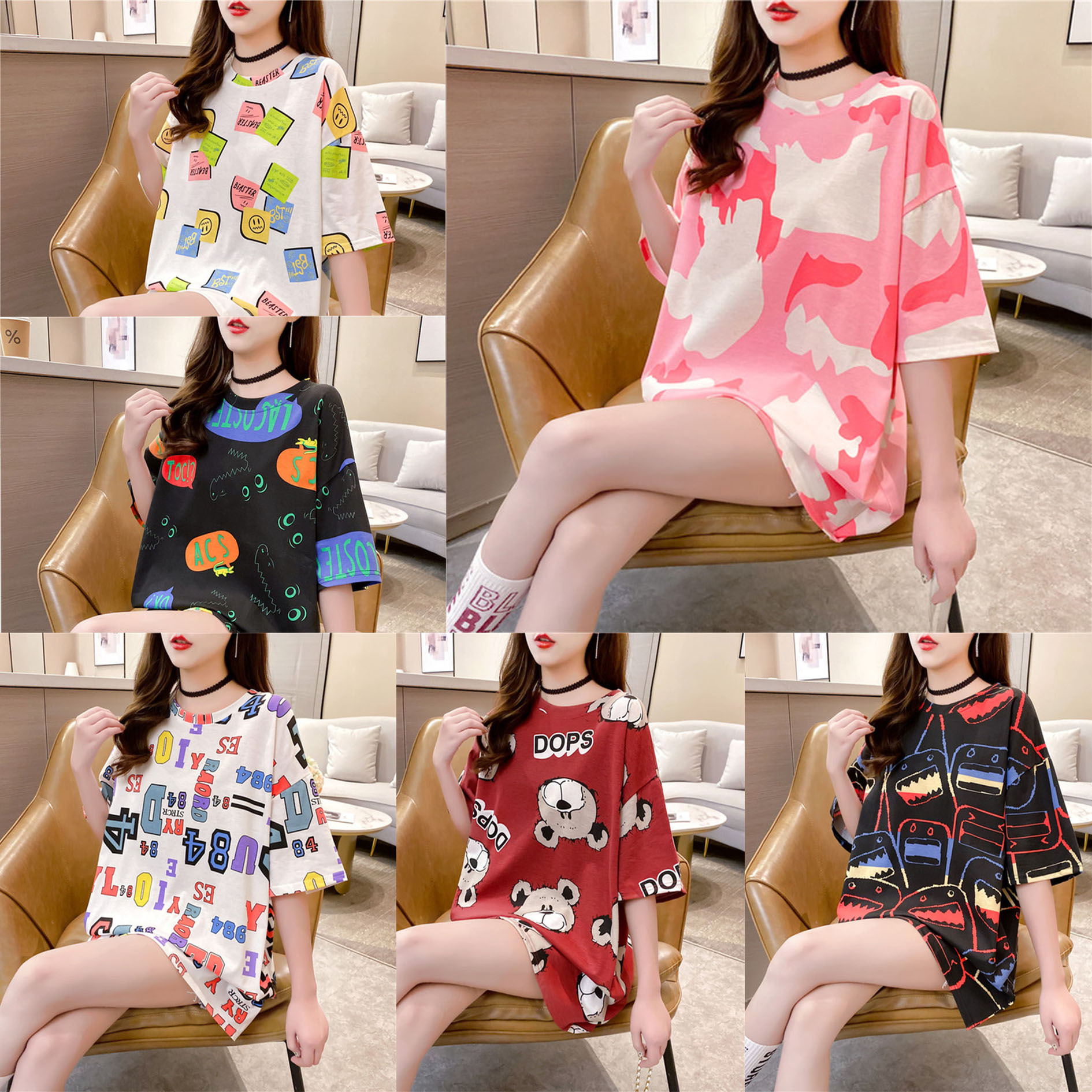 Wholesale summer new women's short-sleeved T-shirts, mid-length, loose, plus-size women's T-shirts, printed tops for women