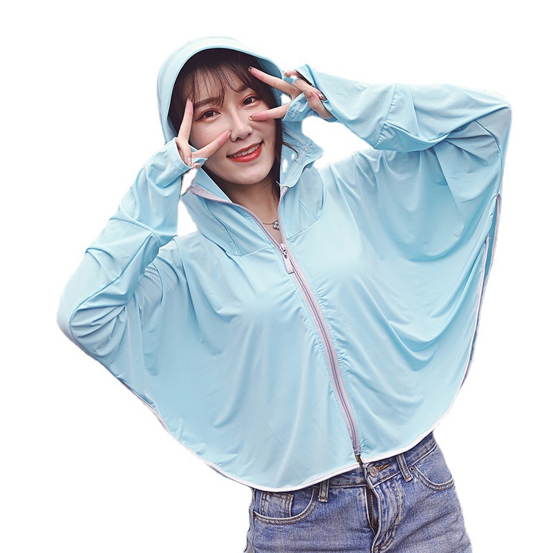 New women's summer outdoor cycling and driving zipper hooded shawl beach breathable ice silk sun-protective clothing Item Picture