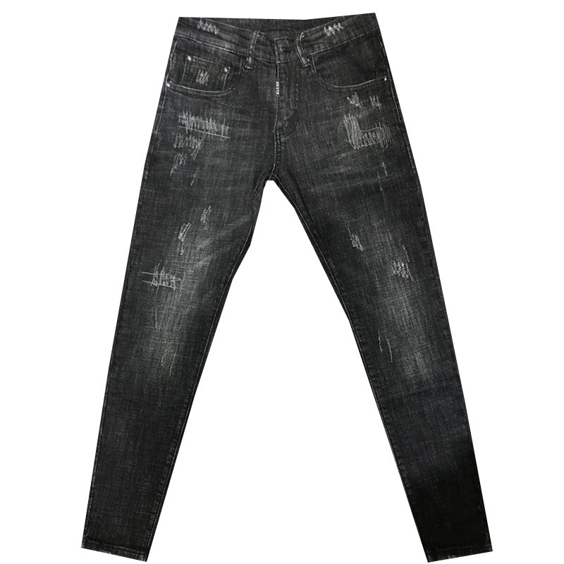 A trendy man in the autumn and winter season, with a new style of slimming, embroidered cat whiskers, black skinny jeans, a socially spirited young man, and a Kuaishou Internet celebrity Item Picture