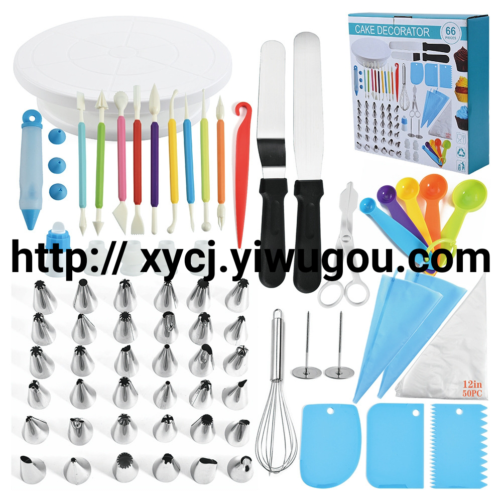A 66-piece stainless steel piping tip set for cream cake decoration and baking tools
