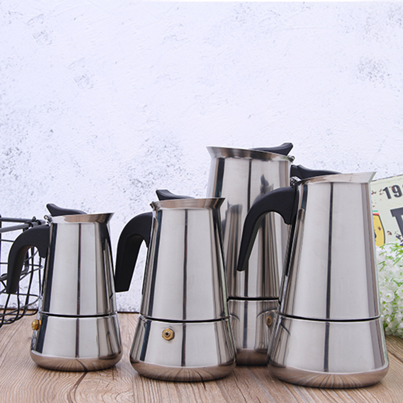 Factory direct supply of hand-held stainless steel coffee POTS, stainless steel thermos flasks, household hand-brewed coffee POTS, Mocha POTS wholesale details Picture