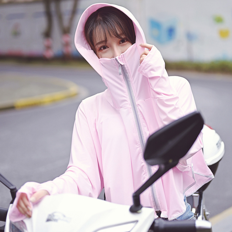 New women's summer outdoor cycling and driving zipper hooded shawl beach breathable ice silk sun-protective clothing Specification image