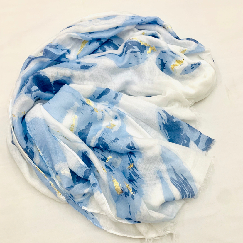 【 Retail 】90*180 encrypted Balinese yarn encrypted printed gold scarf export final order details Picture