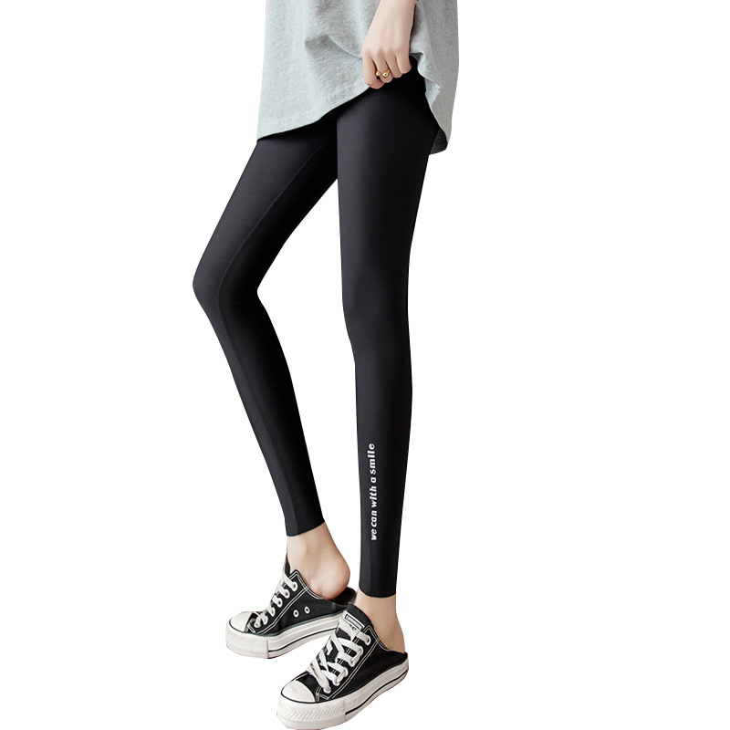 Yiwu summer's new shark skin ice silk leggings for women, high-waisted and belt-curving, spring and autumn thin, small-leg nine-inch pants Item Picture