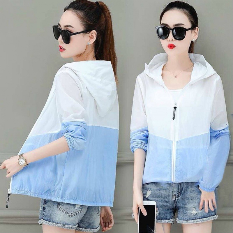 Women's 21 summer new short and versatile sun-protective clothing, Korean-style thin and loose sun-protective shirt, patchwork jacket details Picture