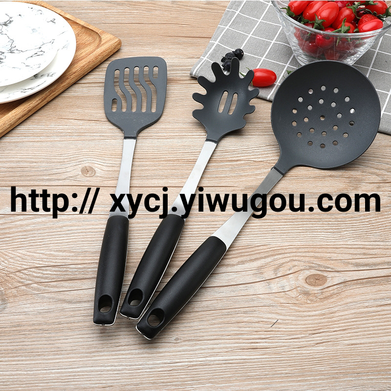 A 6-piece set of kitchen colored nylon kitchenware that is not prone to sticking to the pot, featuring cooking spatulas and spoons details Picture