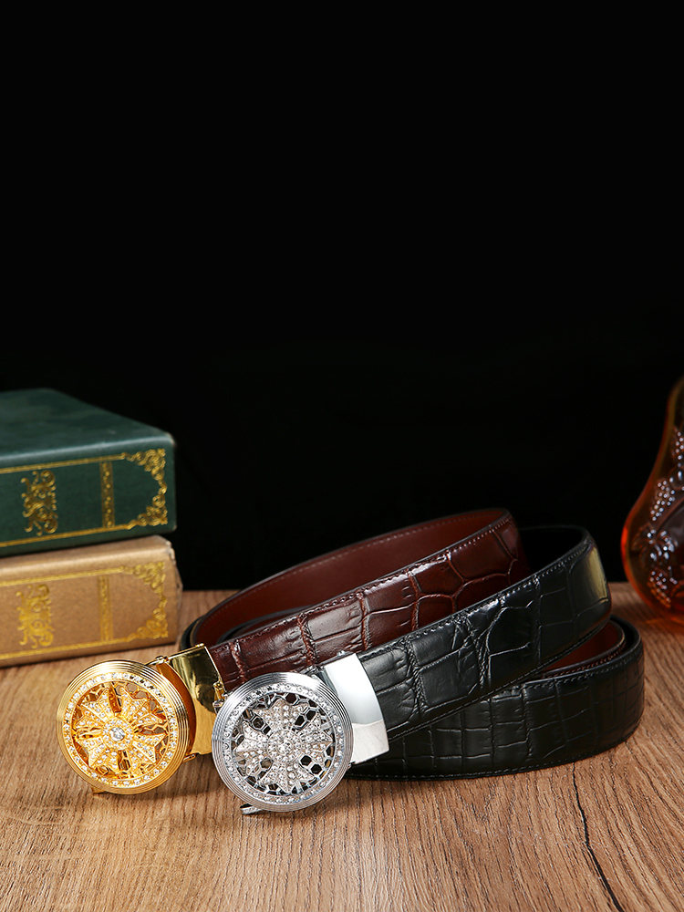 Men's Belt Men's Casual Season To Run Men's Leather Belt Automatic Z-Buckle Belt Young People's Belt ‮‮ details Picture