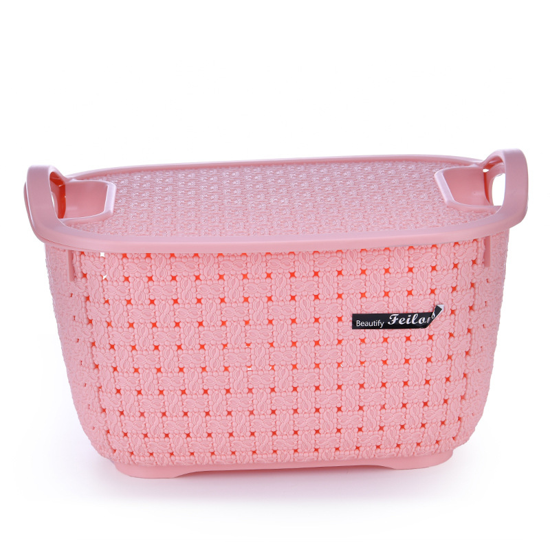 35823 imitación ratán trenza cesta de ropa sucia cesta de almacenamiento de ropa sucia de baño de plástico cesta de lavandería cesta de almacenamiento de juguetes para el dormitorio Item Picture