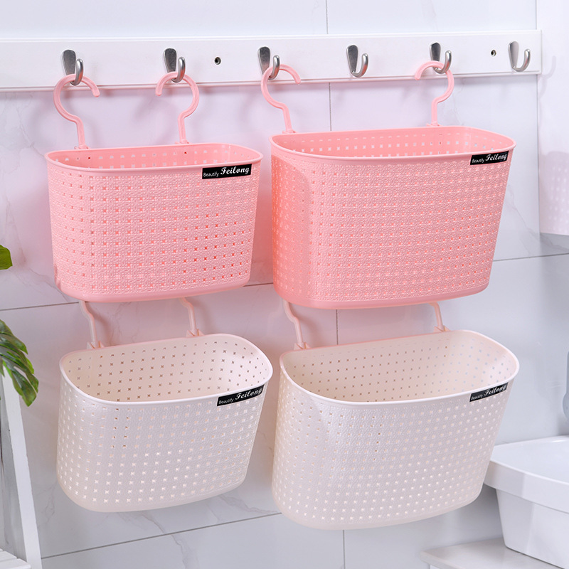 Imitation rattan woven multi-functional draining storage basket, suspended hollow bathroom and toilet storage basket, household double-hook hanging basket details Picture