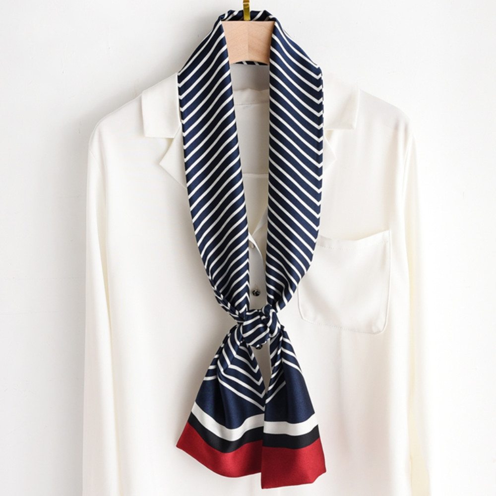 Live-streaming bestseller: 14*145 double-layer scarf tied hair bag with lines, available for sale all year round, smooth silk scarf Specification image