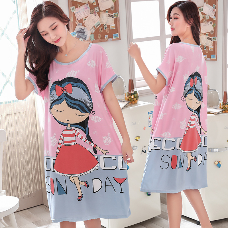 Meile Liying pajamas, short-sleeved sleeping skirts, women's loose, oversized cartoon cultural skirts, cute, sweet, casual home wear Application Scenario
