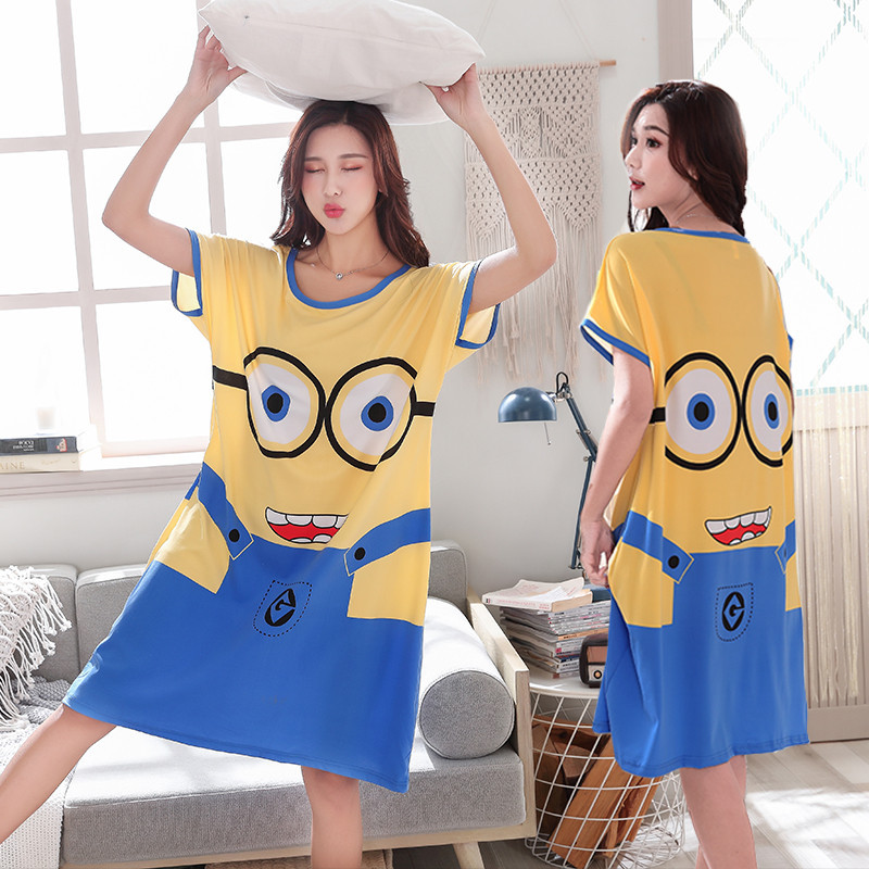 Meile Liying pajamas, short-sleeved sleeping skirts, women's loose, oversized cartoon cultural skirts, cute, sweet, casual home wear details Picture