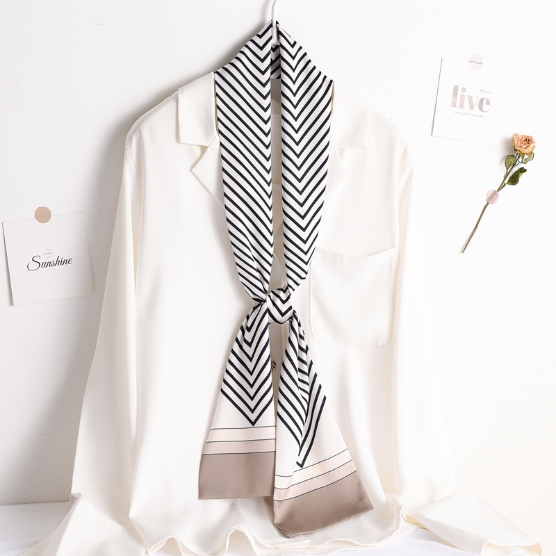 Live-streaming bestseller: 14*145 double-layer scarf tied hair bag with lines, available for sale all year round, smooth silk scarf Application Scenario