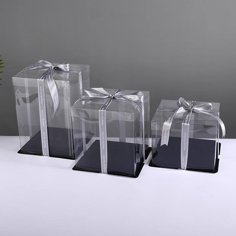 黑色透明网红蛋糕盒批发6/8/10/12寸烘焙包装盒小熊包装盒礼品盒