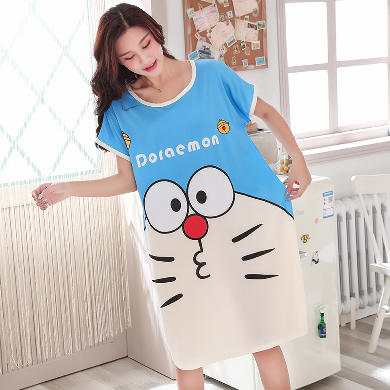 Pajama women's summer short-sleeved thin dress spring and summer sleeping dress Women's summer dress Loose Korean princess-style cute dress