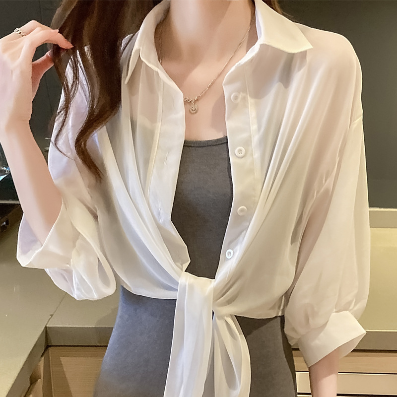 Summer 2021 candy-colored, elegant chiffon, personalized beach sun-protective clothing and air-conditioned shirt Specification image