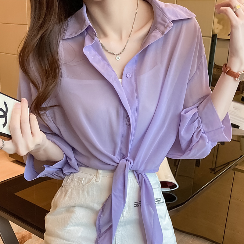 Summer 2021 candy-colored, elegant chiffon, personalized beach sun-protective clothing and air-conditioned shirt details Picture