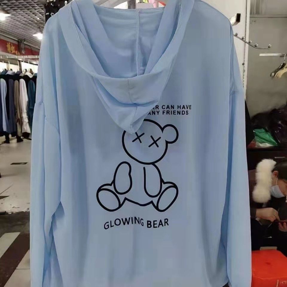 2021 New style bear print sun-protective clothing, women's summer thin coat, women's Korean style loose student hooded sun-protective clothing Specification image