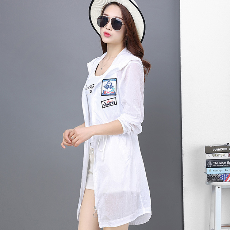 Women's mid-length sun-protective clothing, UV-resistant, summer new Korean-style loose ultra-thin lace-up hooded waist-cinching jacket, trendy details Picture