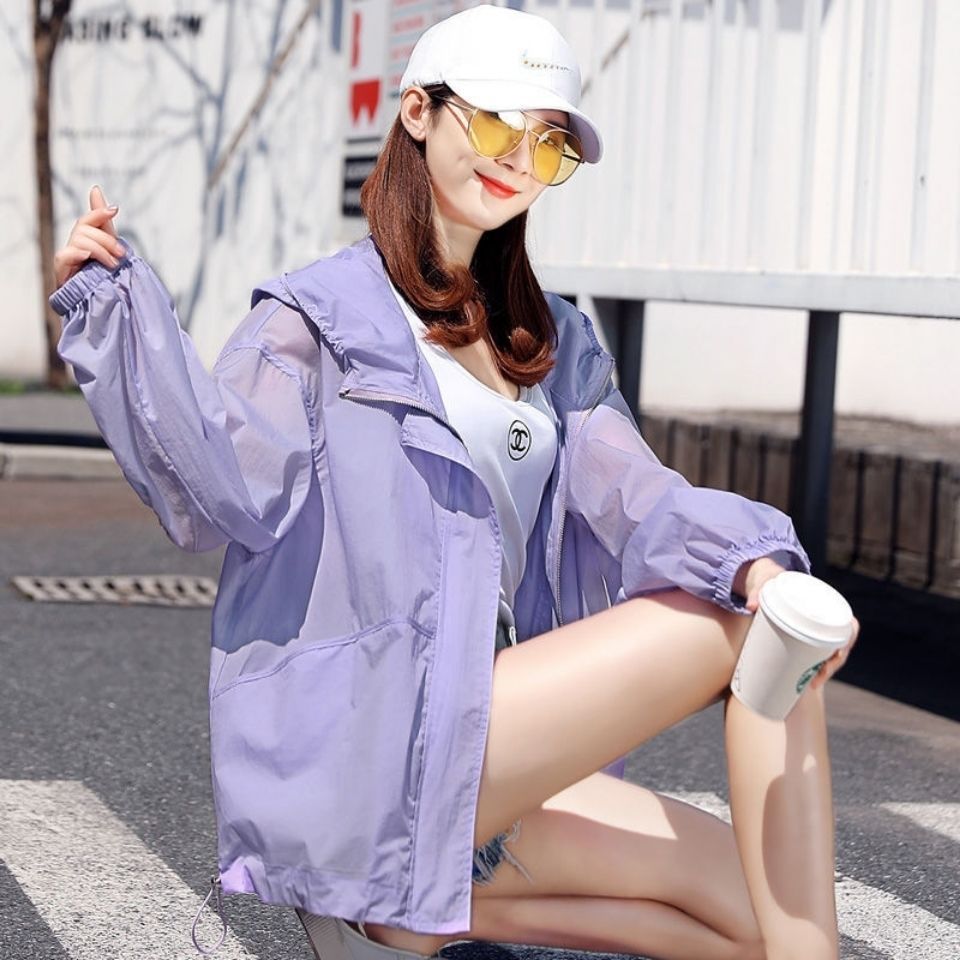Thin sun-protective shirt 2021 Summer new style hooded mid-length sun-protective clothing for women long-sleeved breathable seaside cardigan light jacket Specification image