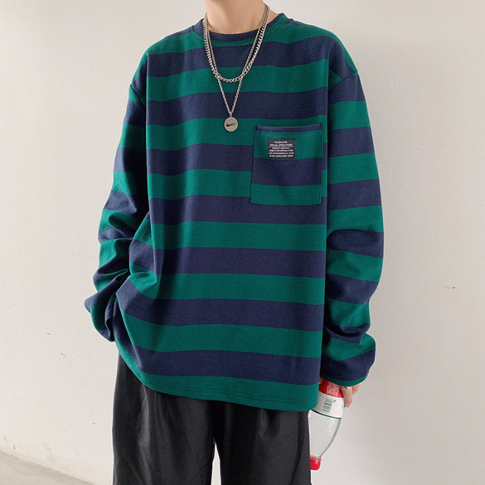 Cross-border striped T-shirt for women 21 New striped long-sleeved T-shirt for women on Instagram Harajuku loose Korean-style top in stock Specification image