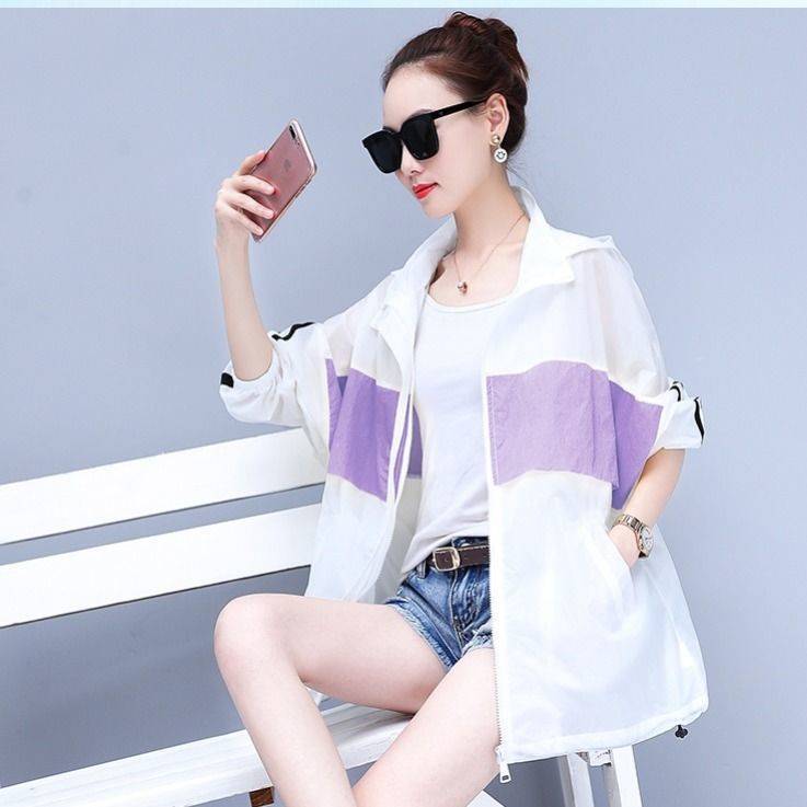 Sun-protective clothing for women, mid-length, loose, plus-size, and plump MMS 2021 summer new fashion trend of patchwork cardigans and thin jackets Item Picture