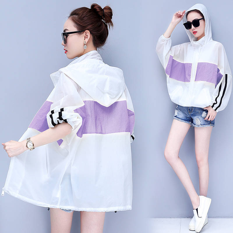 Sun-protective clothing for women, mid-length, loose, plus-size, and plump MMS 2021 summer new fashion trend of patchwork cardigans and thin jackets Specification image