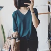 New summer women's wear Korean-style simple V-neck versatile loose pullover T-shirt, solid color mid-sleeved casual top base layer details Picture