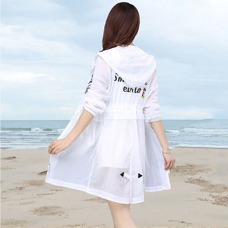Women's mid-length sun-protective clothing, UV-resistant, summer new Korean-style loose ultra-thin lace-up hooded waist-cinching jacket, trendy