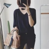 New summer women's wear Korean-style simple V-neck versatile loose pullover T-shirt, solid color mid-sleeved casual top base layer Item Picture