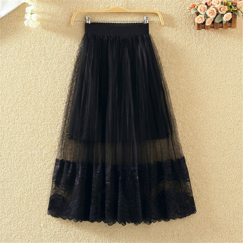 Spring new lace and tulle skirt for women, mid-length, high-waisted, slimming tulle skirt, A-line long skirt, puffy pleated skirt Application Scenario