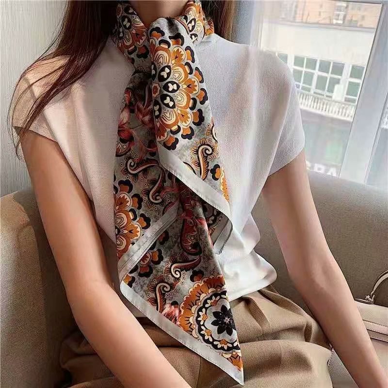 90*90 twill printing machine roll edge rich flower series silk sense square scarf scarf thumbnail