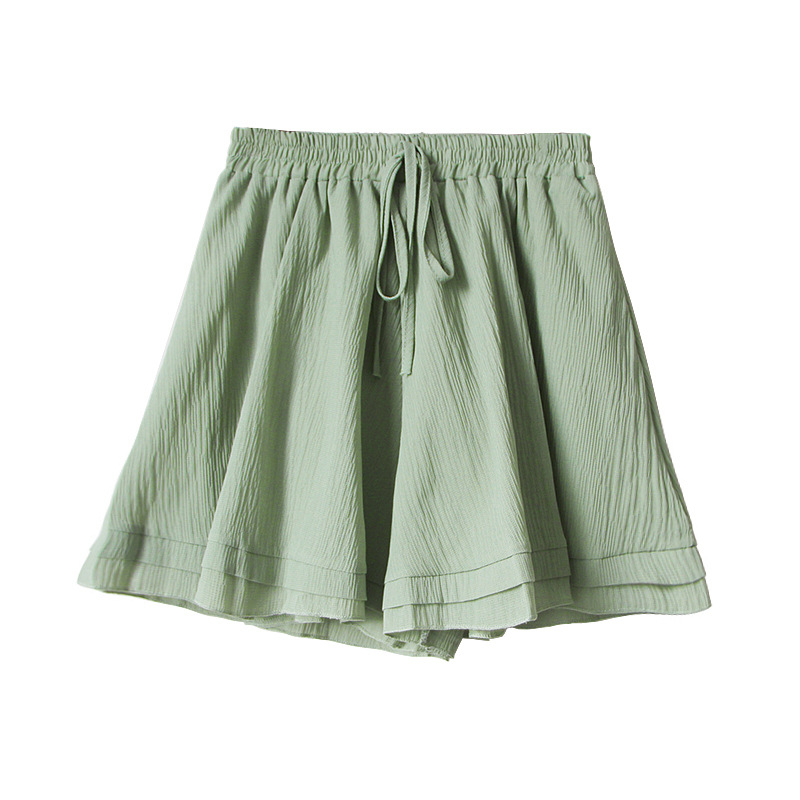 Chiffon skirt, pleated skirt, short skirt, women's summer Korean style loose slimming student high-waisted lotus leaf wide-leg pants, short pants skirt Item Picture