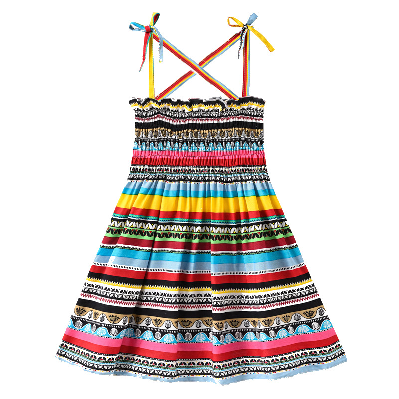 Summer's new girls' summer dress, halter top dress, vacation-style beach dress, casual and sweet printed princess dress details Picture