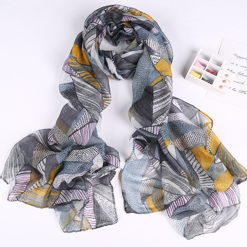 2021 new Balinese yarn geometric print spring and summer leisure ladies scarf shawl scarf manufacturers direct spot Specification drawing