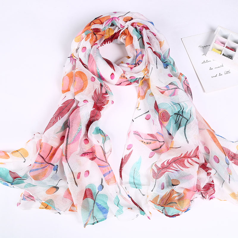 2021 new Balinese yarn feather print spring and summer leisure ladies scarf shawl scarf manufacturers direct spot full figure