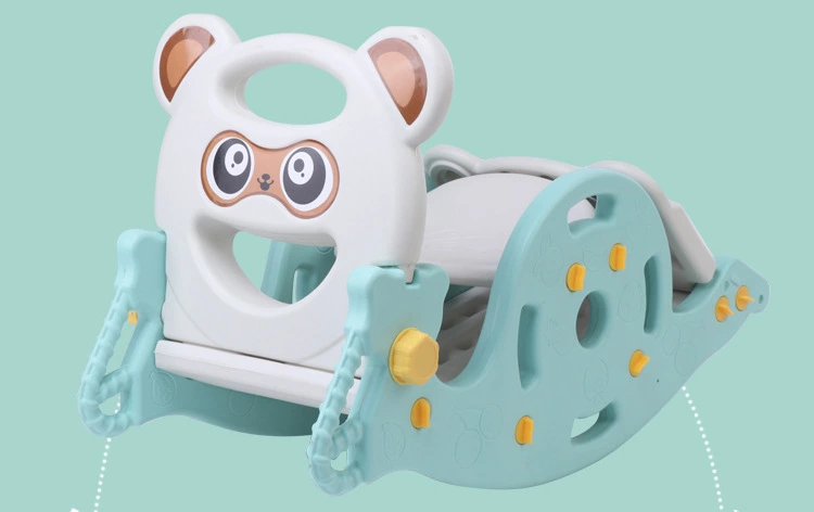 New, unique and special children's indoor slide, rocking horse, basketball stand, three-in-one plastic boys' and girls' home amusement park toy Item Picture