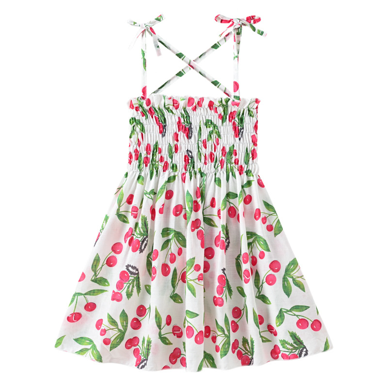 Summer's new girls' summer dress, halter top dress, vacation-style beach dress, casual and sweet printed princess dress Specification image