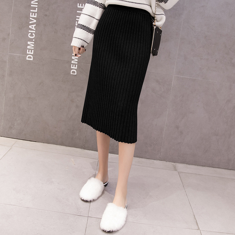 Early autumn warm, high-waisted, slimming, versatile mid-length knitted body-hugging skirt for women Specification image