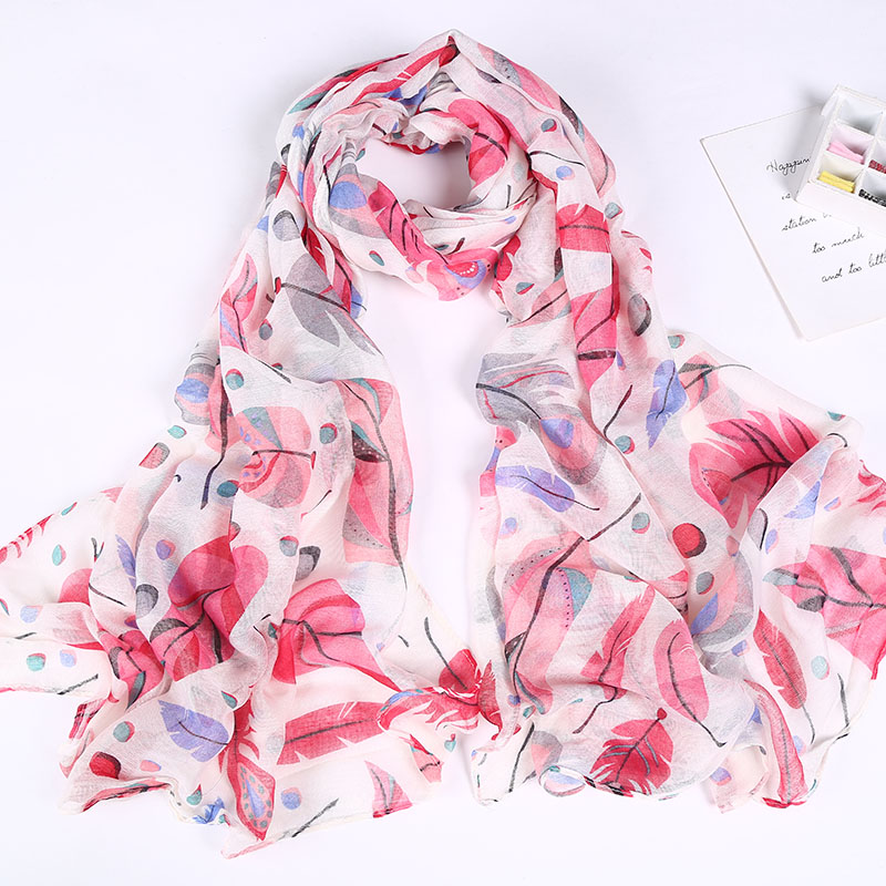 2021 new Balinese yarn feather print spring and summer leisure ladies scarf shawl scarf manufacturers direct spot details Picture