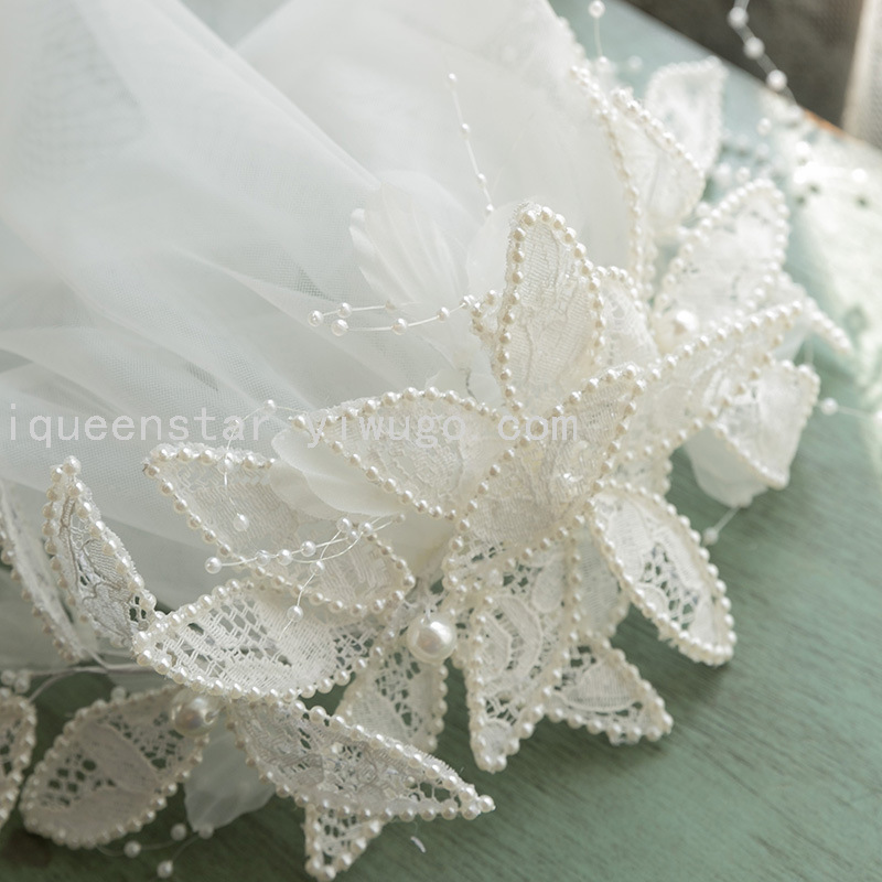 Bride's hair accessory, lace, white mesh hair band, new wedding dress veil, studio photography props, retro headwear Specification image